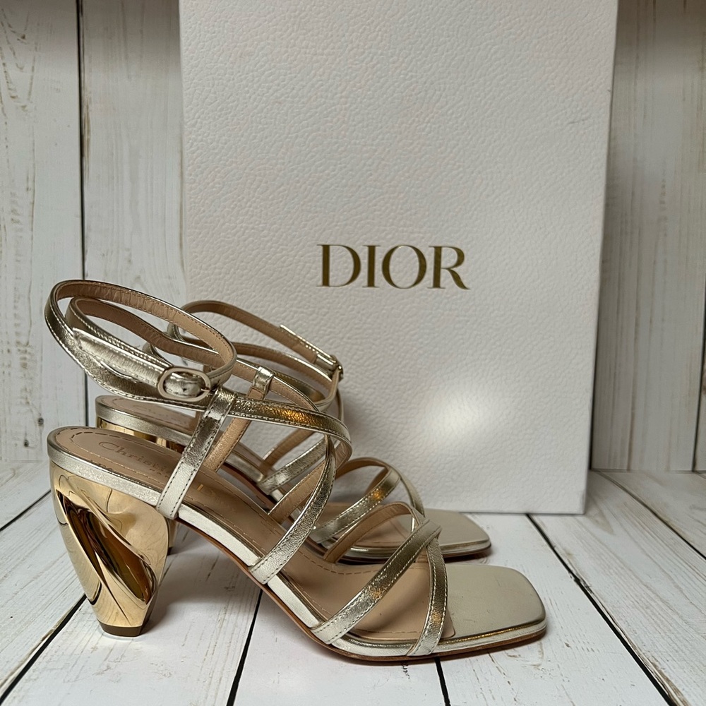 Christian Dior Rhodes Strappy Leather Sandal Pale Gold Sz 35 / 5 - Picture 3 of 15